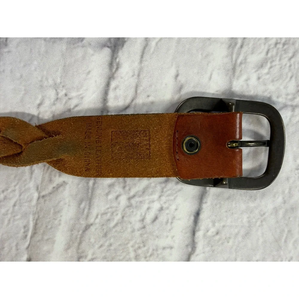 Gap Braided Belt Womens M Brown Excellent Genuine Leather Wide Woven Buckle